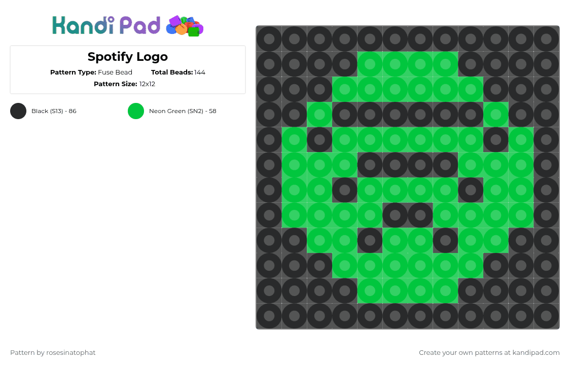 Spotify Logo - Fuse Bead Pattern by deleted_user_799795 on Kandi Pad - black,green,cotdicons,music
