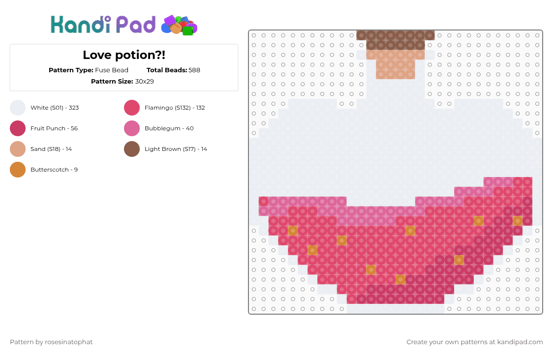 Love potion?! - Fuse Bead Pattern by deleted_user_799795 on Kandi Pad - cotdsciencefair, magic, pink, potion, red, white