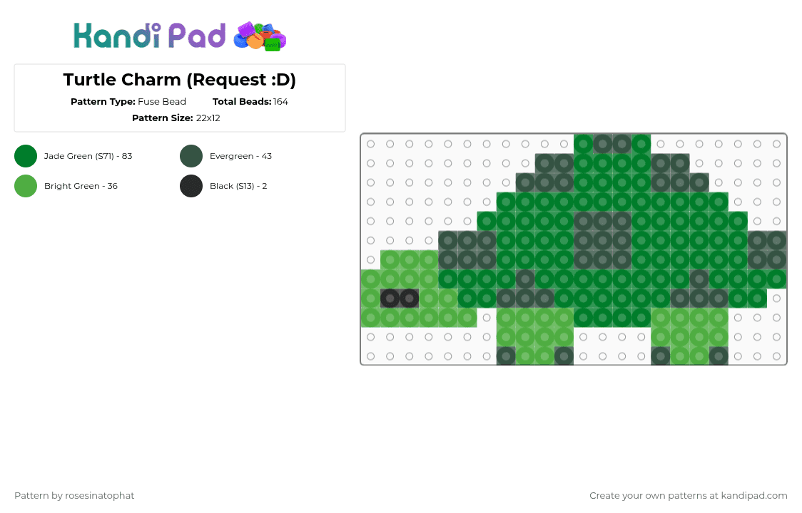 Turtle Charm (Request :D) - Fuse Bead Pattern by deleted_user_799795 on Kandi Pad - green,gray,turtle,charms