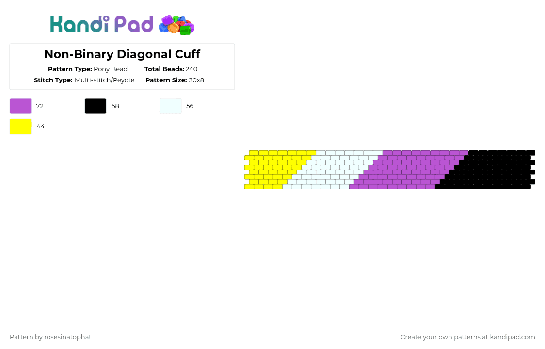 Non-Binary Diagonal Cuff - Pony Bead Pattern by deleted_user_799795 on Kandi Pad - pink,yellow,lgbtq,nonbinary,peyote,purple,white,black