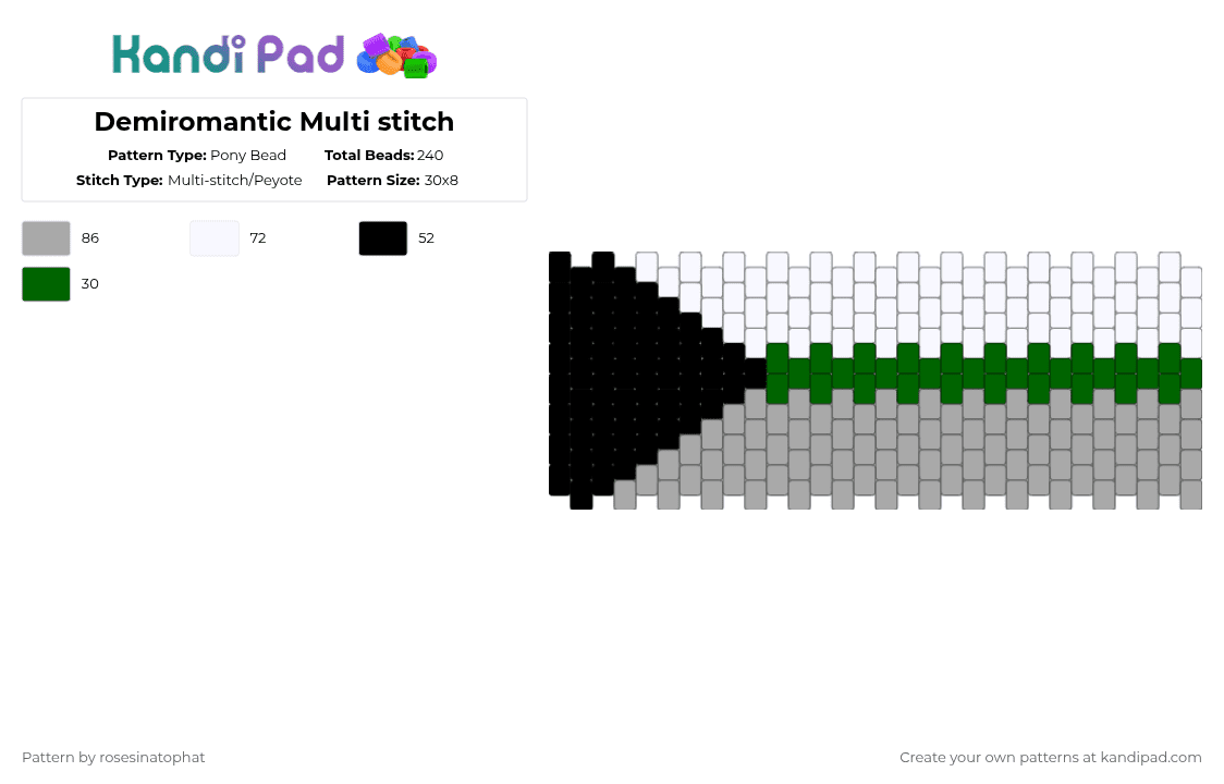 Demiromantic Multi stitch - Pony Bead Pattern by deleted_user_799795 on Kandi Pad - beige,demiromantic,lgbtq,green,gray,white,black