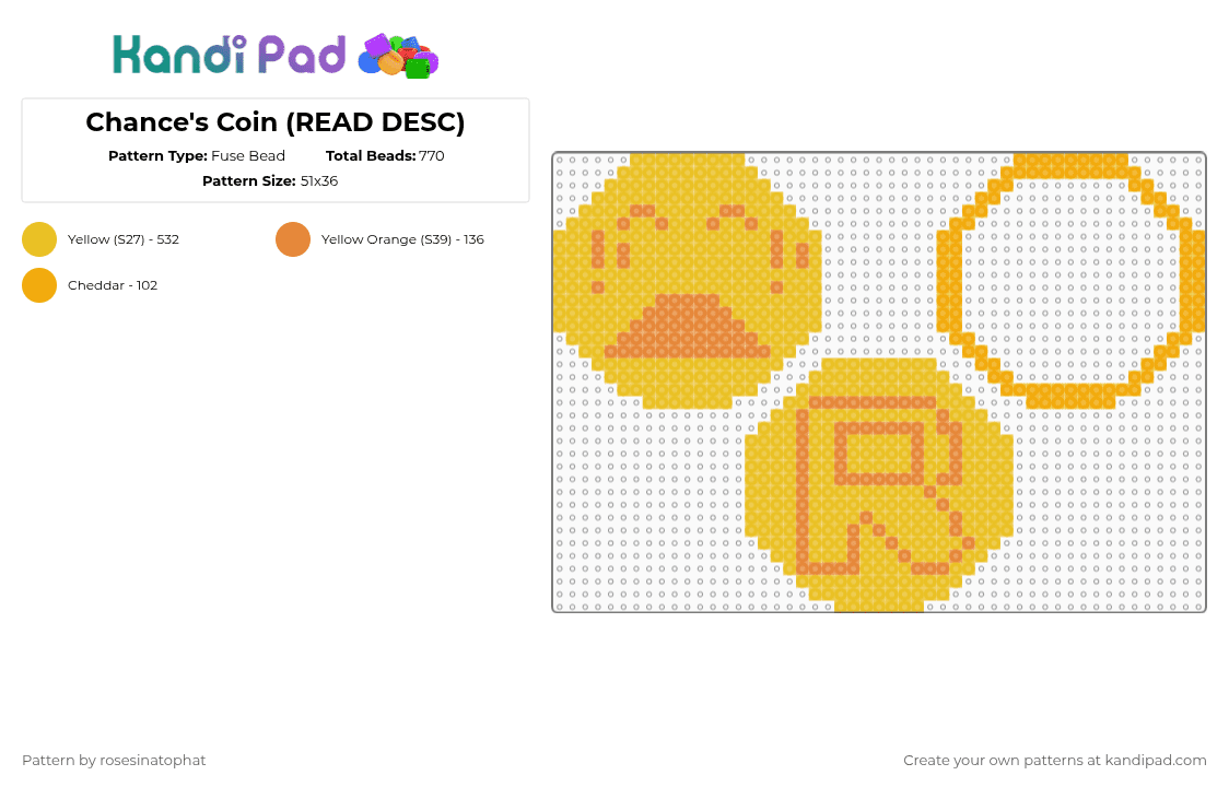 Chance\'s Coin (READ DESC) - Fuse Bead Pattern by deleted_user_799795 on Kandi Pad - yellow,orange,cotdchance,chance,game,forsaken,coin,gambling