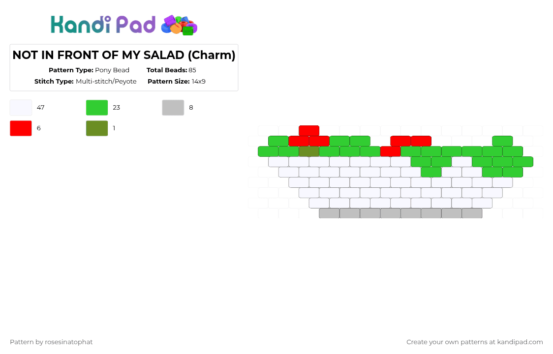 NOT IN FRONT OF MY SALAD (Charm) - Pony Bead Pattern by deleted_user_799795 on Kandi Pad - white,green,cotdleafygreens,salad,lettuce,tomato