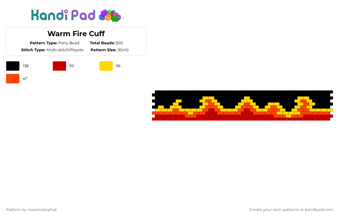 Warm Fire Cuff - Pony Bead Pattern by deleted_user_799795 on Kandi Pad - yellow,red,fire,peyote