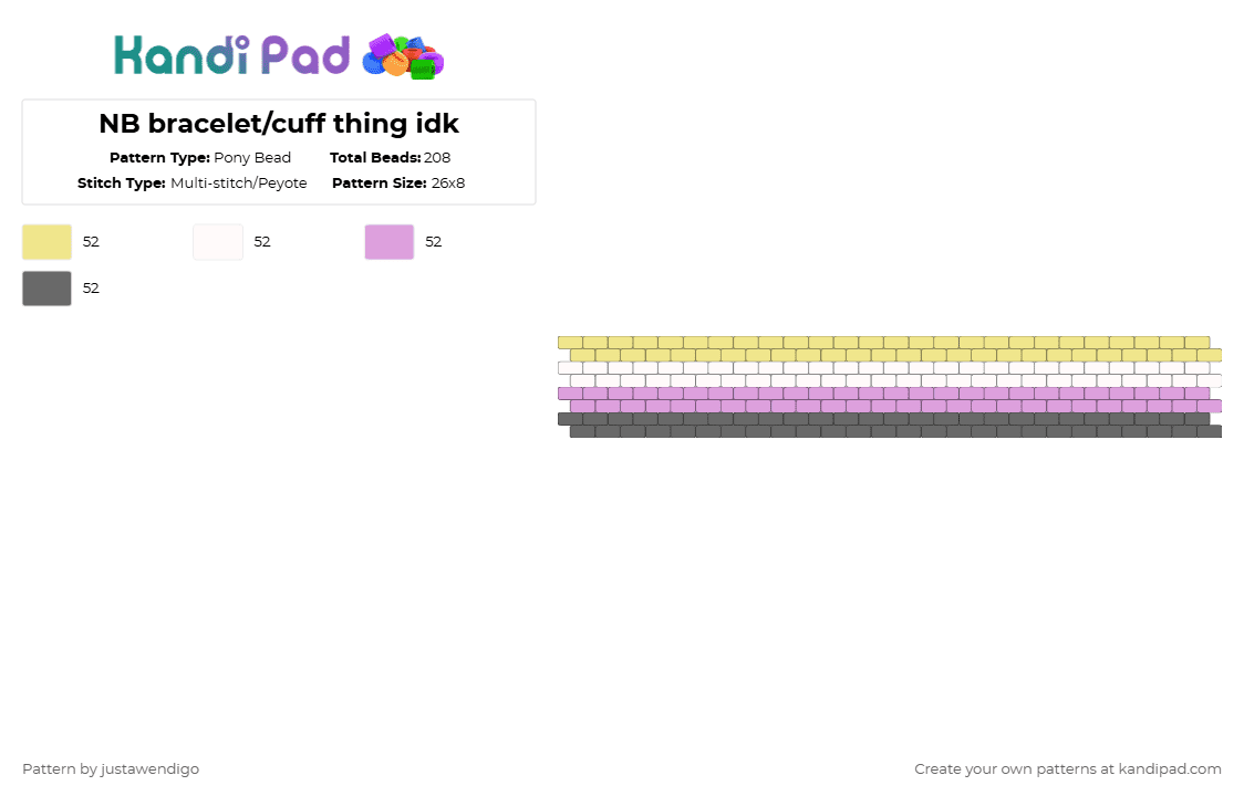 NB bracelet/cuff thing idk - Pony Bead Pattern by justawendigo on Kandi Pad - yellow,pink,gray,pride,pride flag,nb,nonbinary,nonbanary flag,nb flag,nb bracelet,braclet