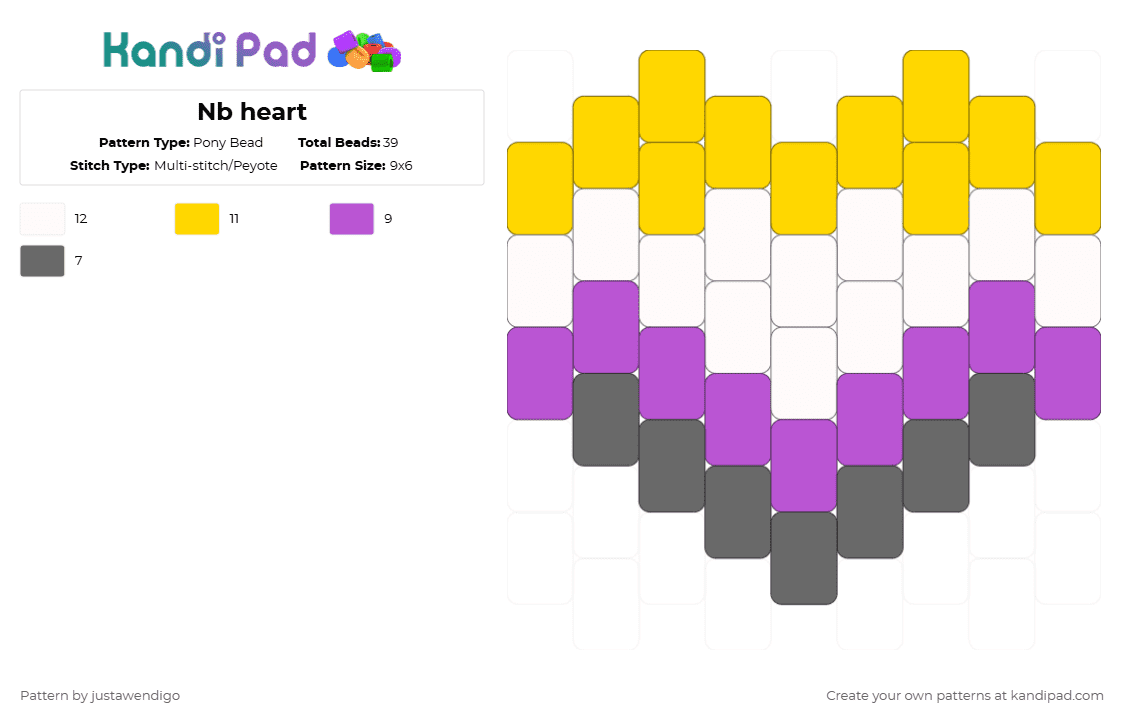 Nb heart - Pony Bead Pattern by justawendigo on Kandi Pad - pink,yellow,nb,nonbinary,pride flag,pride,nonbonary flag