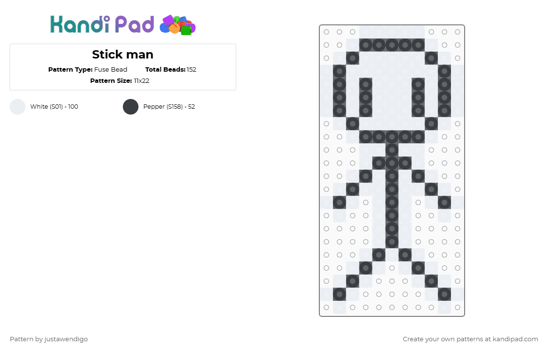 Stick man - Fuse Bead Pattern by justawendigo on Kandi Pad - black,white,simple,paper,cute,easy,stick figure,stickman,black and white