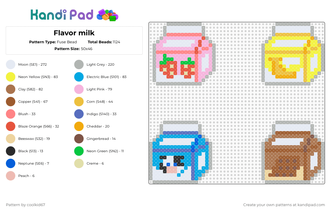 Flavor milk - Fuse Bead Pattern by coolkid67 on Kandi Pad - beige,yellow,light blue,tan,food,milk,cool
