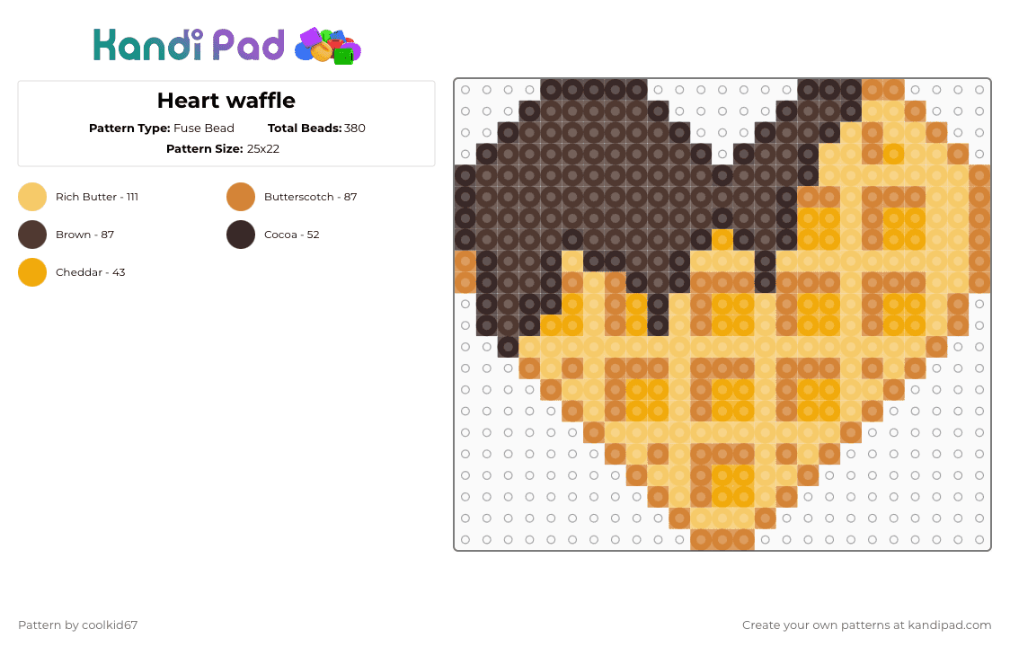 Heart waffle - Fuse Bead Pattern by coolkid67 on Kandi Pad - orange,brown