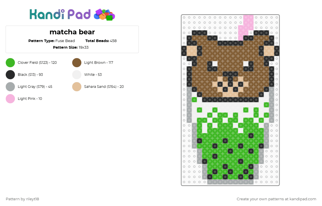 matcha bear - Fuse Bead Pattern by rileyt18 on Kandi Pad - tan,green