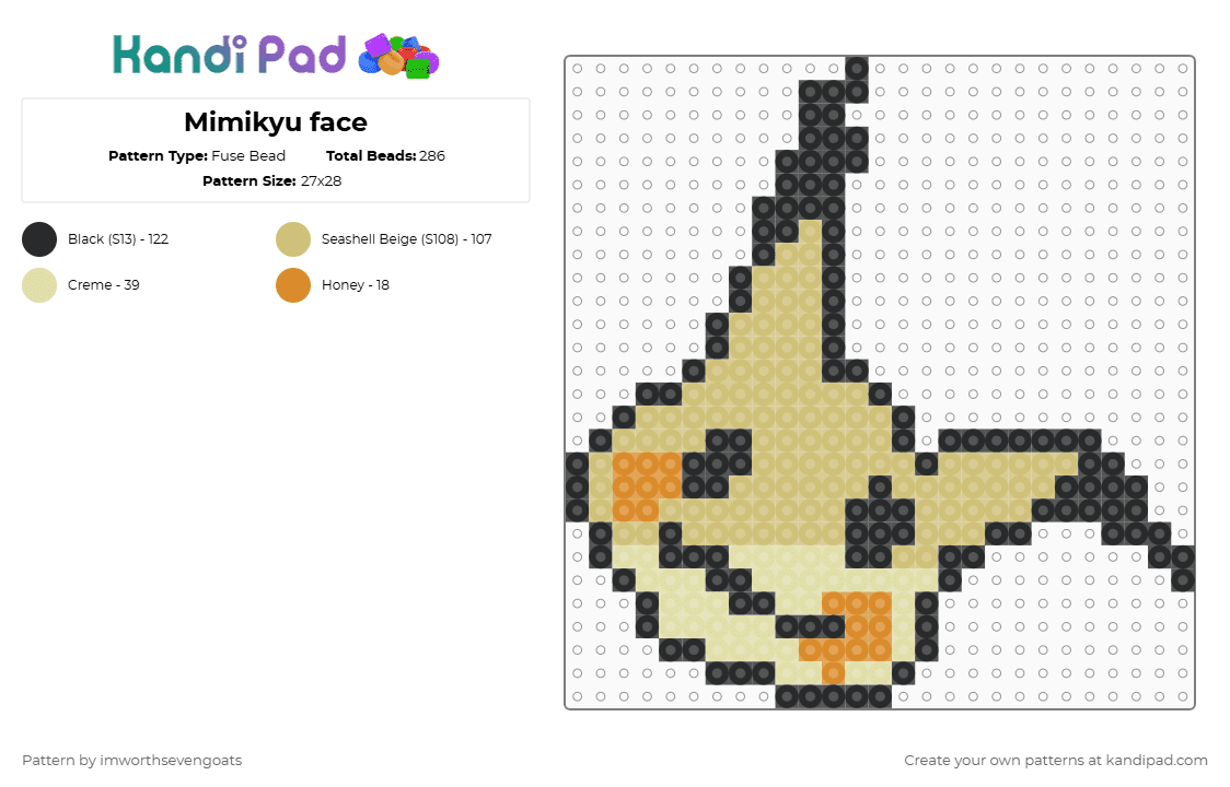Mimikyu face - Fuse Bead Pattern by imworthsevengoats on Kandi Pad - beige