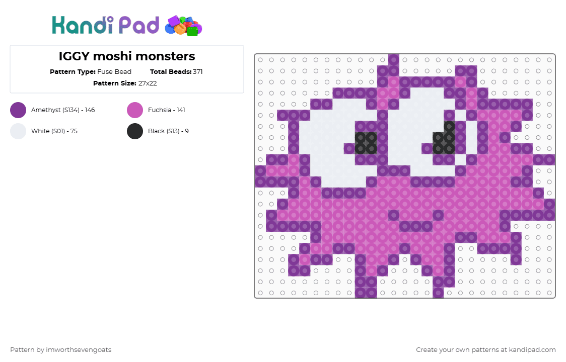 IGGY moshi monsters - Fuse Bead Pattern by imworthsevengoats on Kandi Pad - pink
