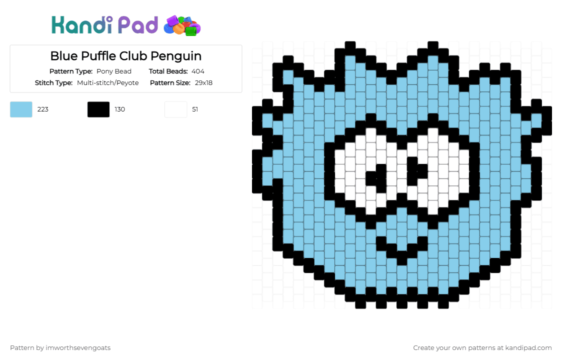 Blue Puffle Club Penguin - Pony Bead Pattern by imworthsevengoats on Kandi Pad - club penguin, light blue, puffle