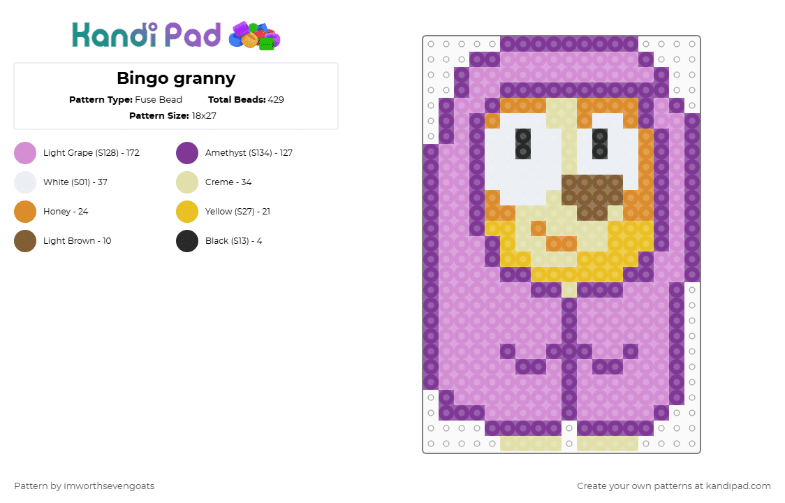 Bingo granny - Fuse Bead Pattern by imworthsevengoats on Kandi Pad - pink