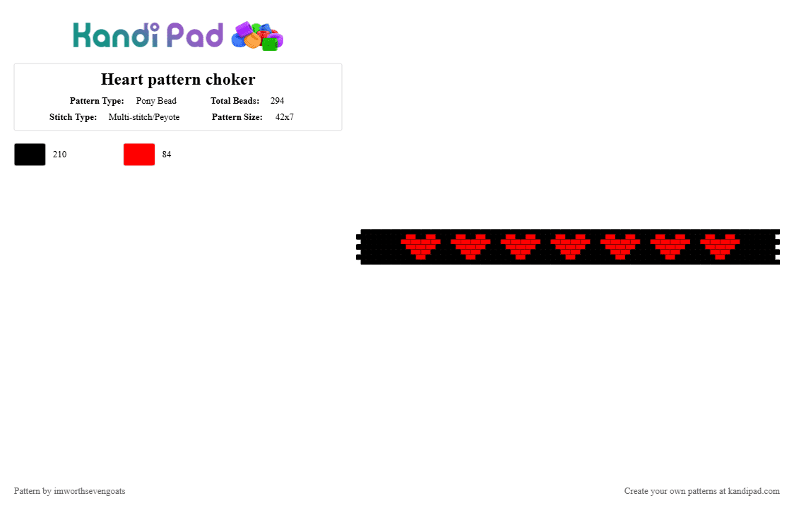 Heart pattern choker - Pony Bead Pattern by imworthsevengoats on Kandi Pad - red,black,hearts,choker