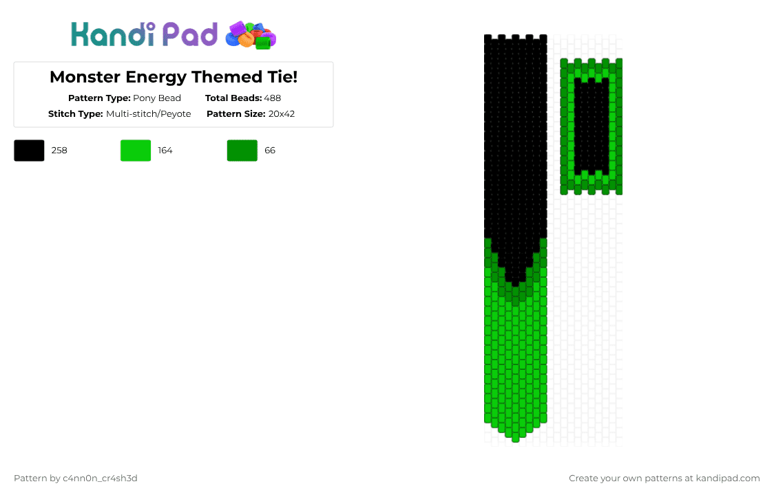 Monster Energy Themed Tie! - Pony Bead Pattern by c4nn0n_cr4sh3d on Kandi Pad - black,green,monster energy,tie