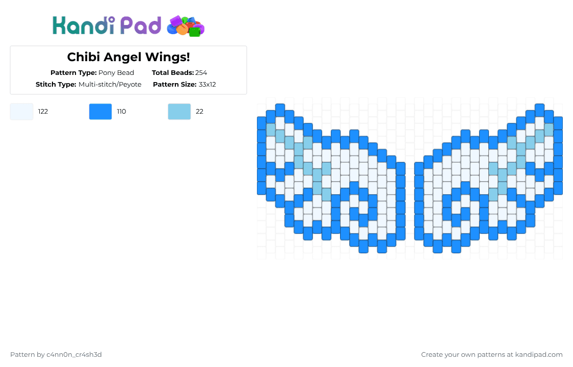 Chibi Angel Wings! - Pony Bead Pattern by c4nn0n_cr4sh3d on Kandi Pad - white,light blue