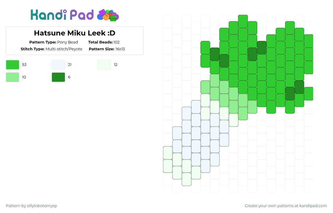 Hatsune Miku Leek :D - Pony Bead Pattern by sillylobotomyxp on Kandi Pad - green