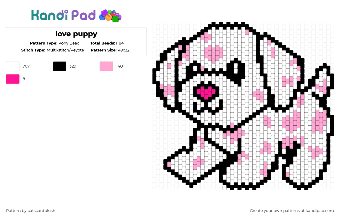 love puppy - Pony Bead Pattern by catscantblush on Kandi Pad - white