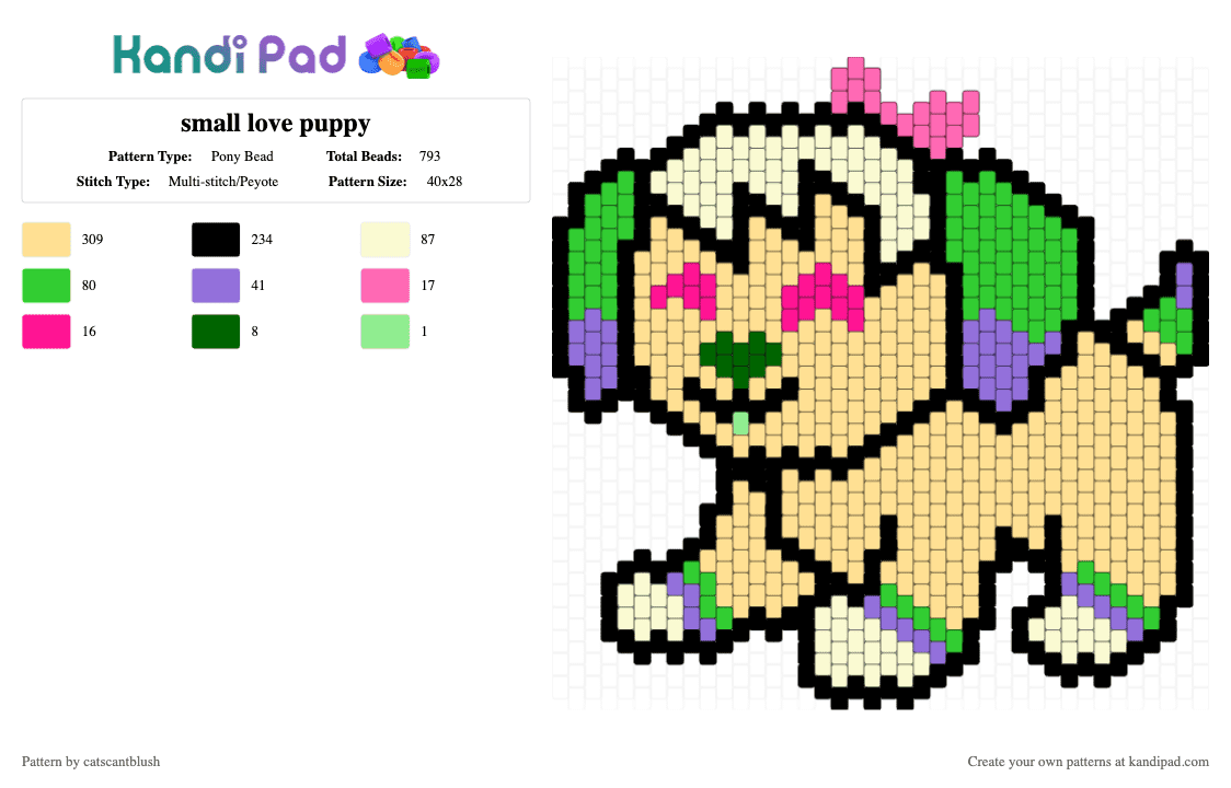 updogg - Pony Bead Pattern by catscantblush on Kandi Pad - green,yellow