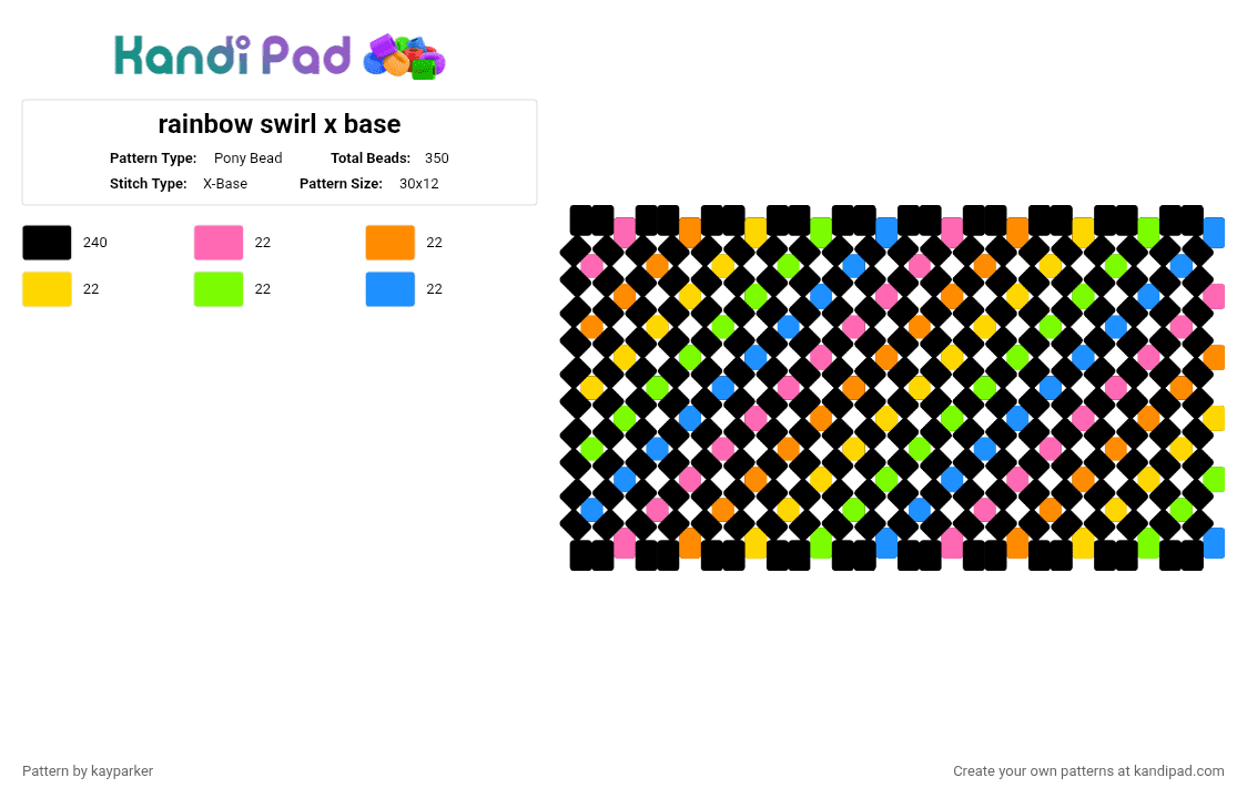 rainbow swirl x base - Pony Bead Pattern by kayparker on Kandi Pad - black,orange,green,colorful