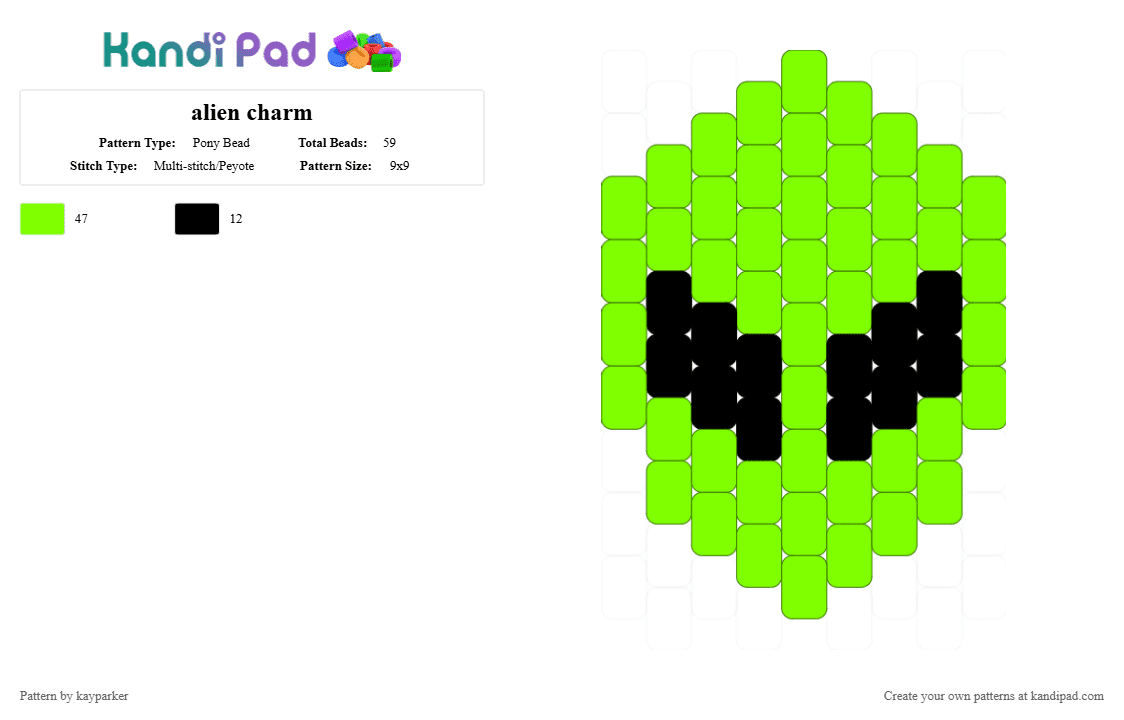 alien charm - Pony Bead Pattern by kayparker on Kandi Pad - green