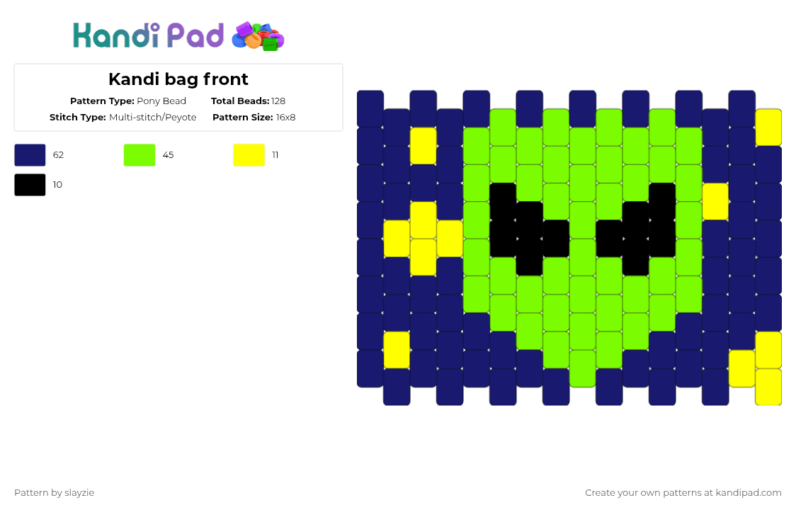 Kandi bag front - Pony Bead Pattern by slayzie on Kandi Pad - purple,green