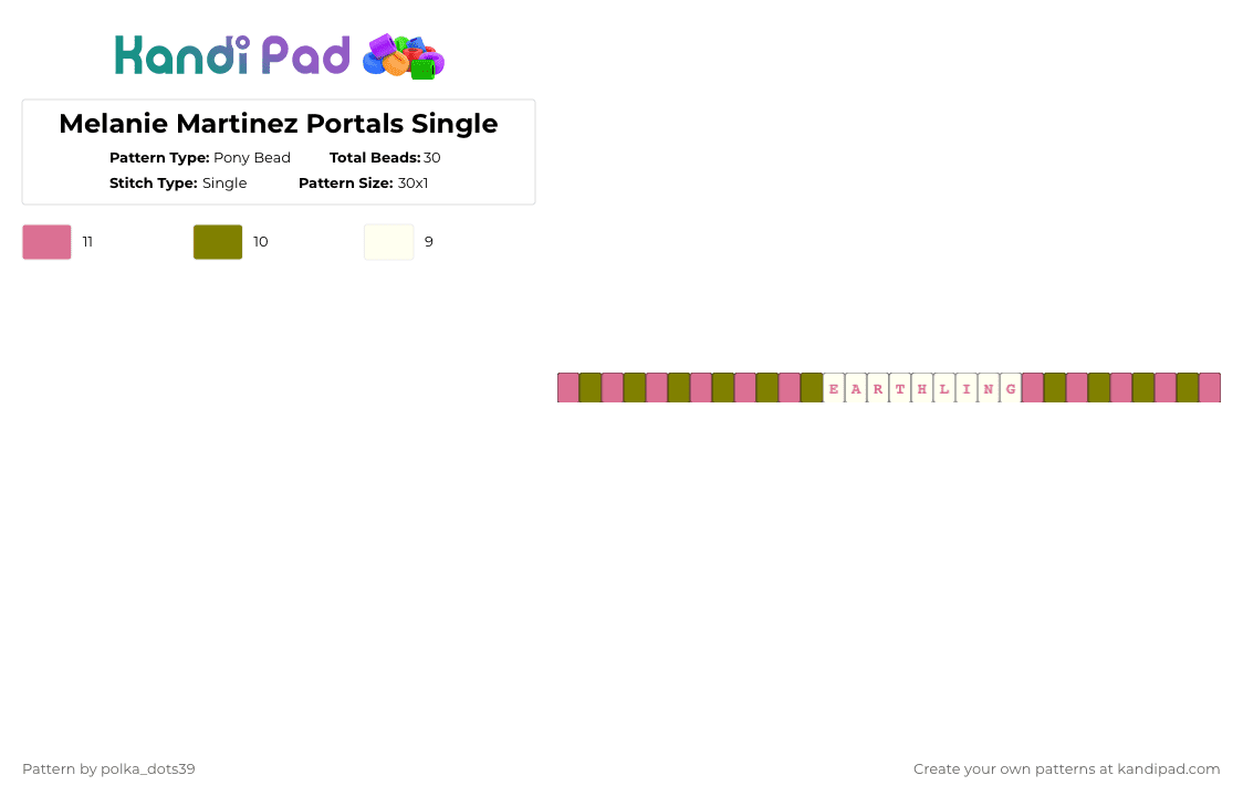 Melanie Martinez Portals Single - Pony Bead Pattern by polka_dots39 on Kandi Pad - pink,gold