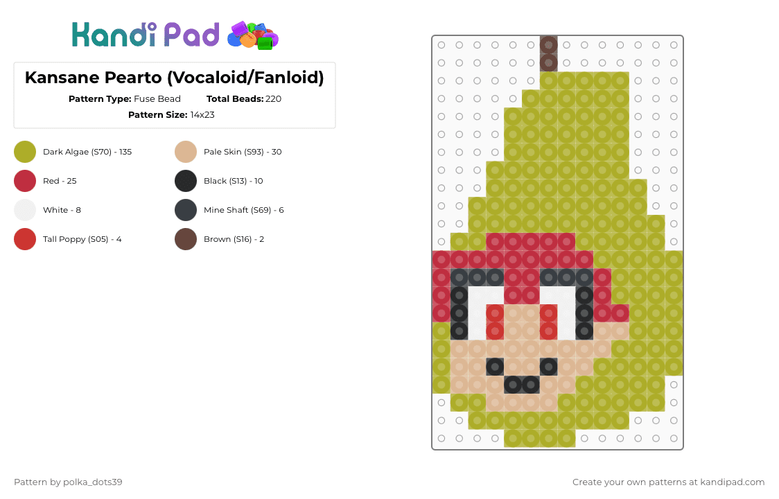 Kansane Pearto (Vocaloid/Fanloid) - Fuse Bead Pattern by polka_dots39 on Kandi Pad - green