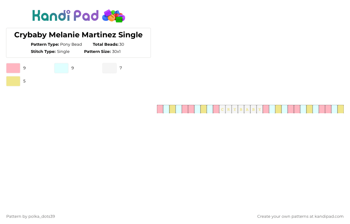 Crybaby Melanie Martinez Single - Pony Bead Pattern by polka_dots39 on Kandi Pad - pink,yellow