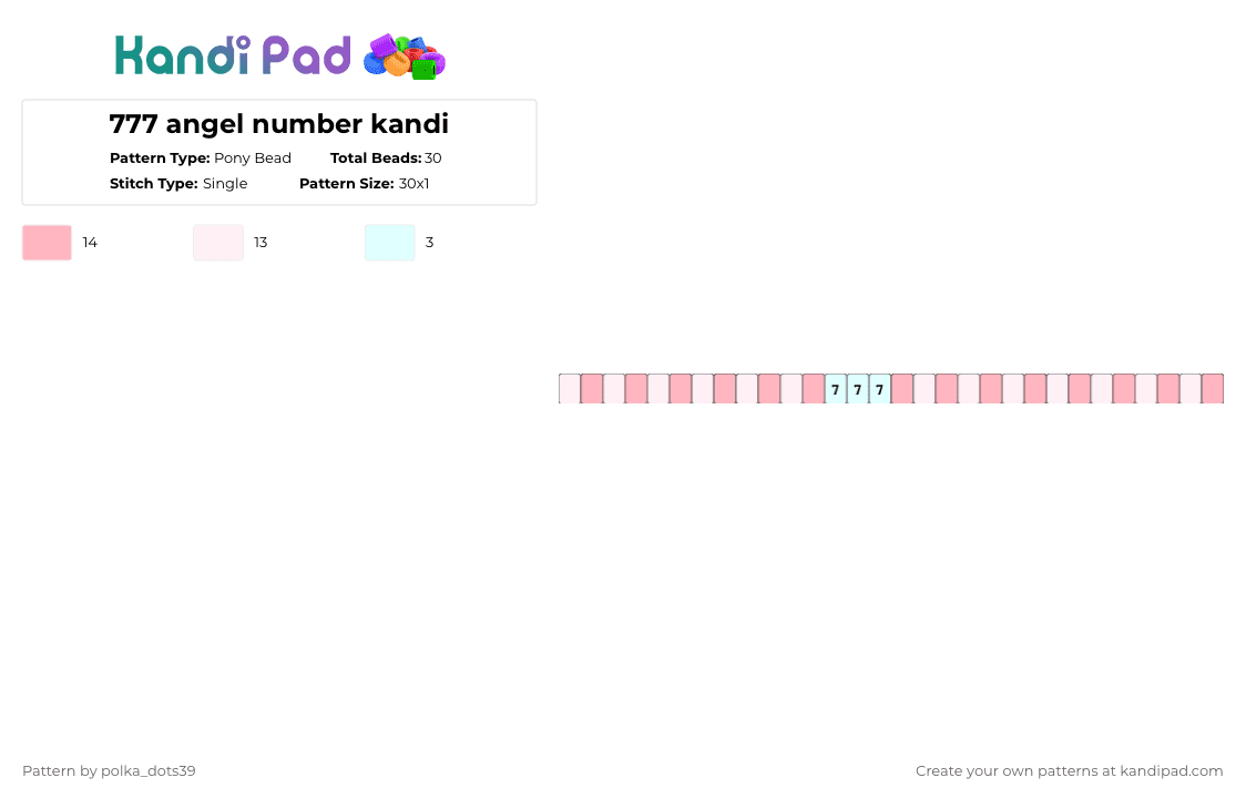 777 angel number kandi - Pony Bead Pattern by polka_dots39 on Kandi Pad - white,pink,cotdpeace