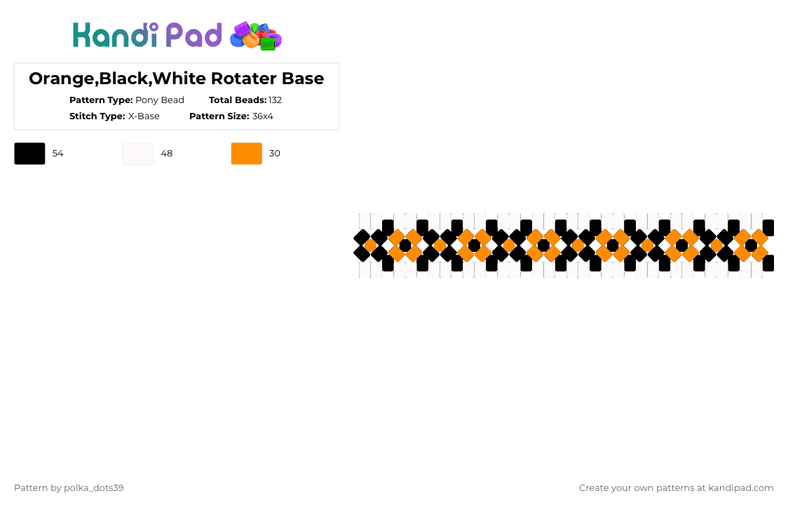 Orange,Black,White Rotater Base - Pony Bead Pattern by polka_dots39 on Kandi Pad - white,orange
