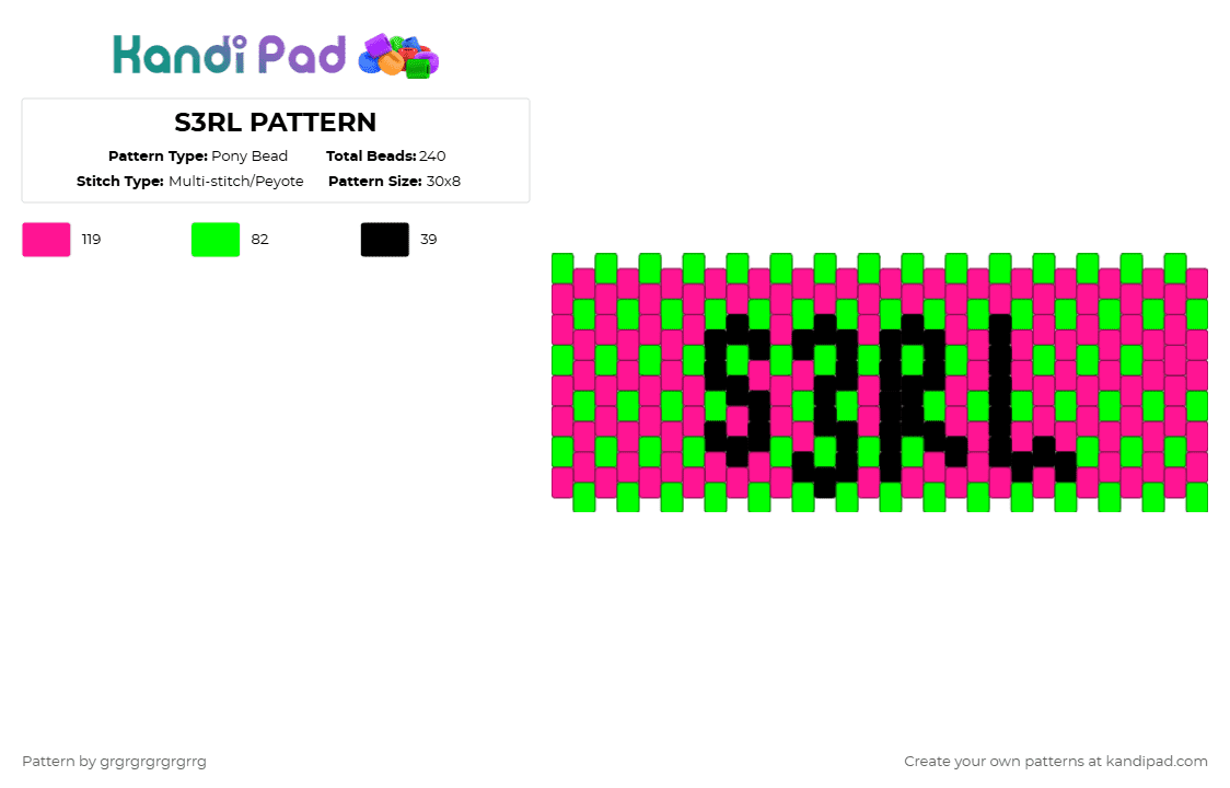 Rl Pattern Play S3RL PATTERN Pony Bead Pattern - Kandi Pad | Kandi Patterns, Fuse Bead ...