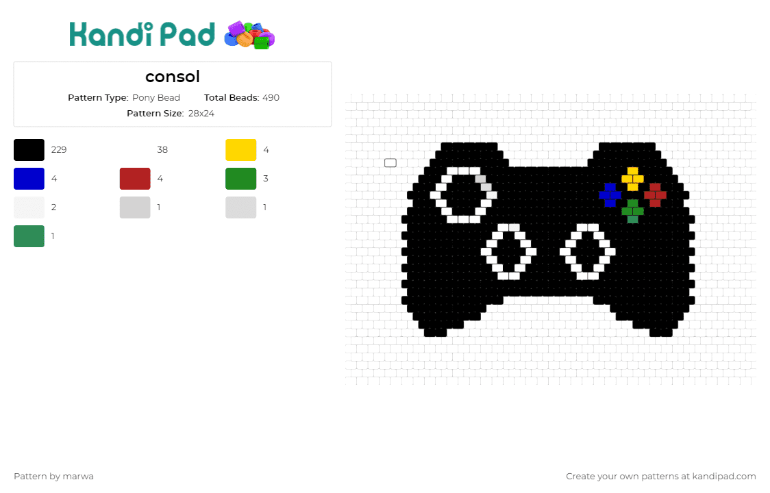 consol - Pony Bead Pattern by marwa on Kandi Pad - controller,xbox,video game,console,gaming,digital,nostalgia,excitement,pixelated,black