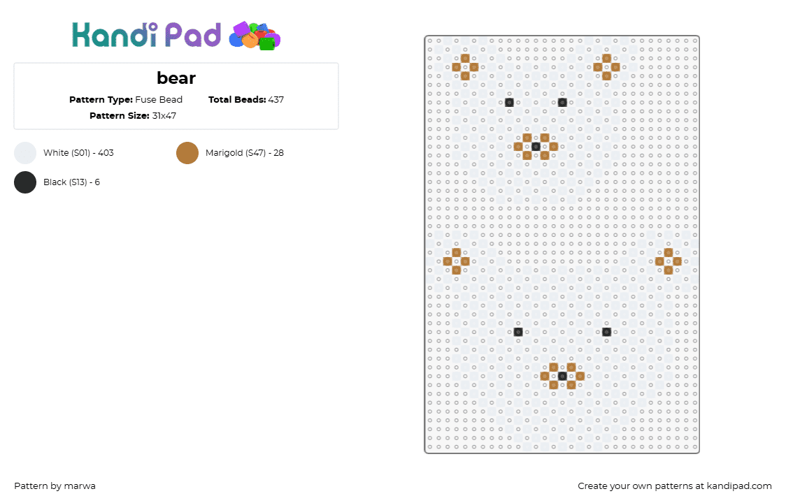 bear - Fuse Bead Pattern by marwa on Kandi Pad - bear,animal,cute,white