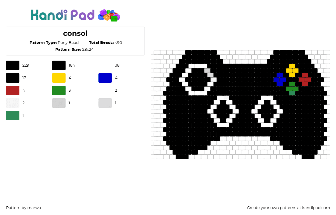 consol - Pony Bead Pattern by marwa on Kandi Pad - controller,xbox,video game,console,gaming,digital,nostalgia,excitement,black