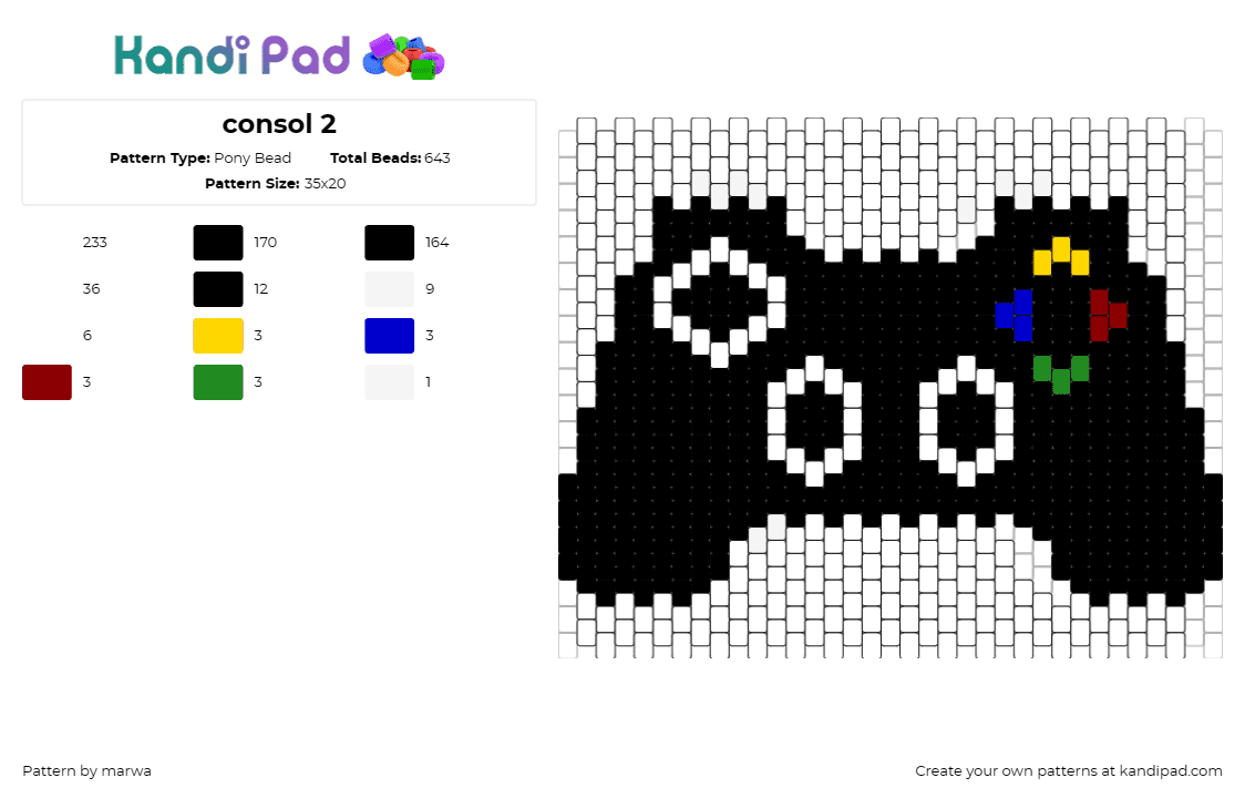 consol 2 - Pony Bead Pattern by marwa on Kandi Pad - controller,xbox,playstation,video game,console,nostalgia,gaming,retro,classic,bl