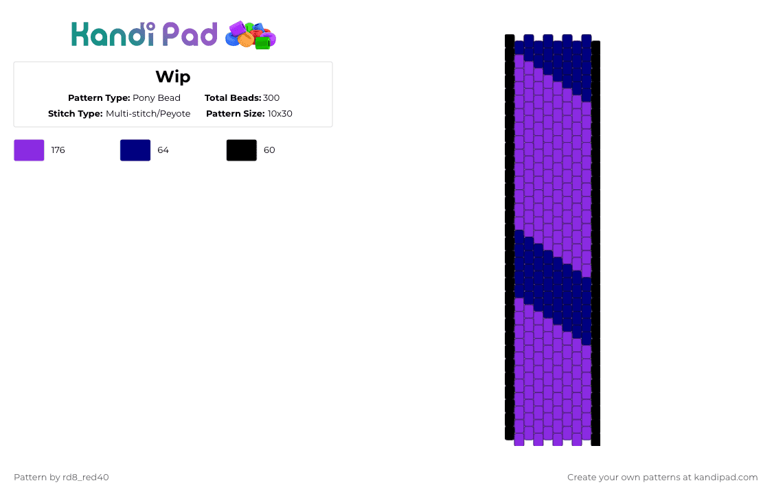 Bag side panel 1 - Pony Bead Pattern by rd8_red40 on Kandi Pad - purple