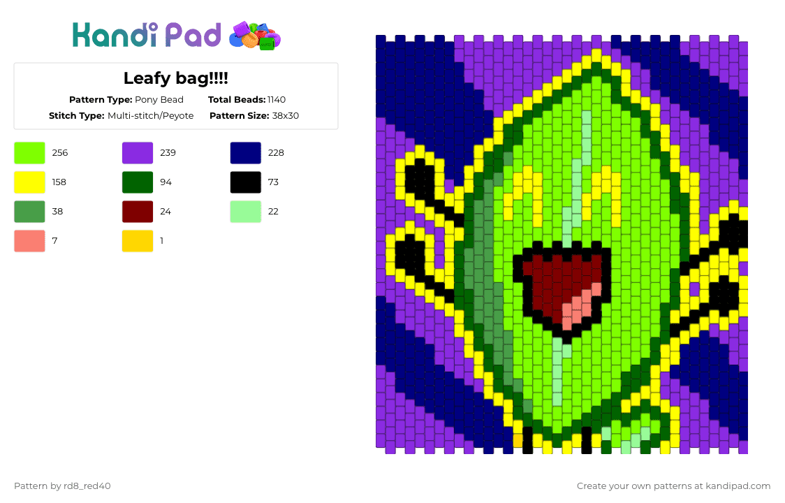 Leafy bag!!!! (My headcanons lol) - Pony Bead Pattern by rd8_red40 on Kandi Pad - green,purple,bfdi,tpot,osc,leafy,bfdia