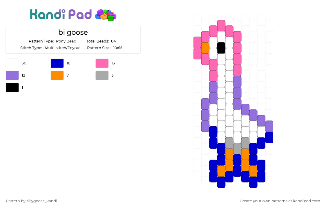 bi goose - Pony Bead Pattern by sillygoose_kandi on Kandi Pad - pink,purple