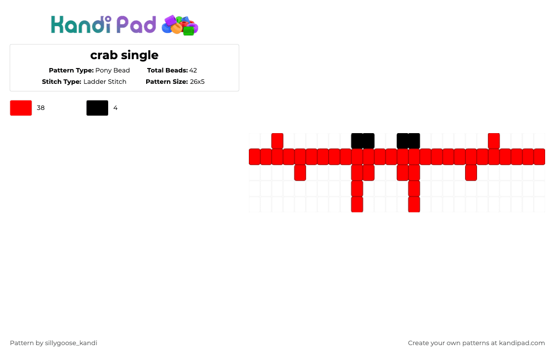 crab single - Pony Bead Pattern by sillygoose_kandi on Kandi Pad - red,crab,animal,cute,creature,single