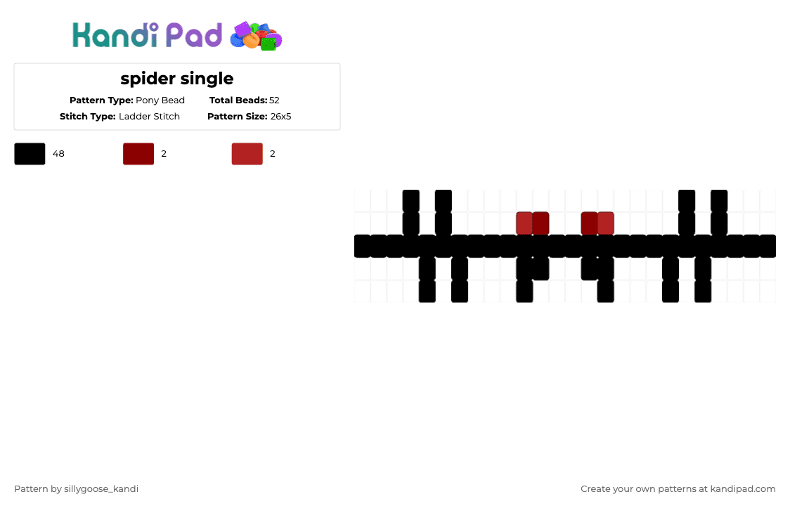 spider single - Pony Bead Pattern by sillygoose_kandi on Kandi Pad - black,single,animal,creature,cute,spider,bug,silly,halloween
