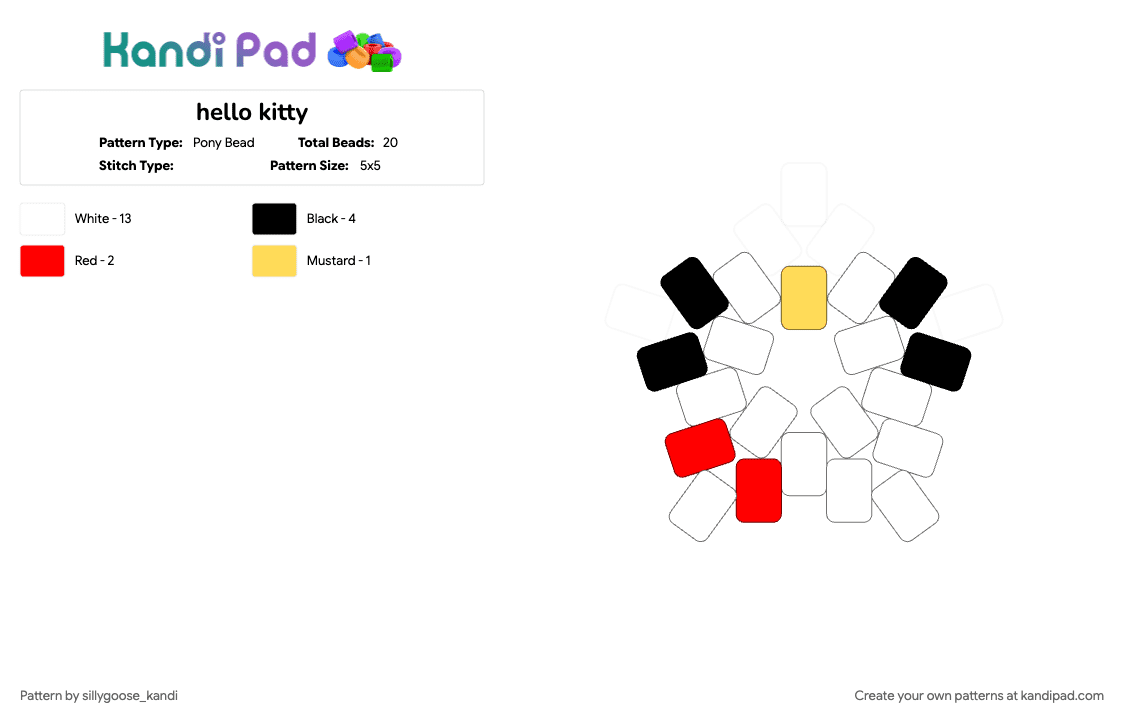 hello kitty - Pony Bead Pattern by sillygoose_kandi on Kandi Pad - red, white, yellow
