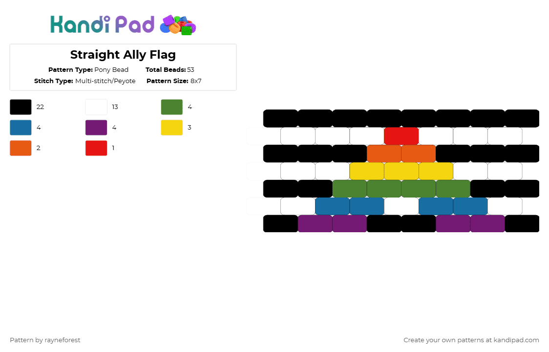 Straight Ally Flag - Pony Bead Pattern by rayneforest on Kandi Pad - black,white,blue,pink,colorful