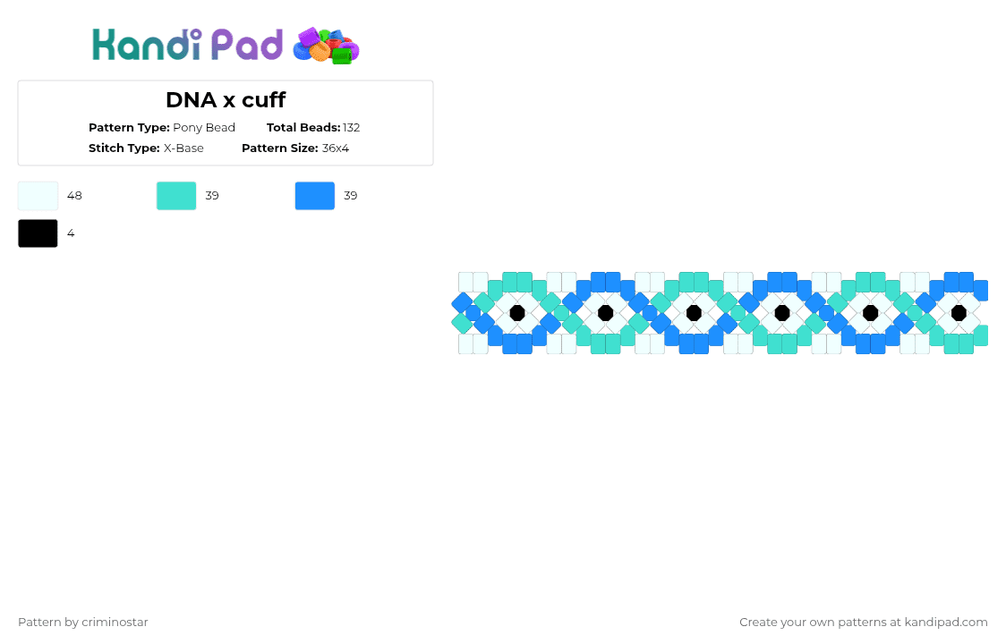 DNA x cuff - Pony Bead Pattern by criminostar on Kandi Pad - light blue,white