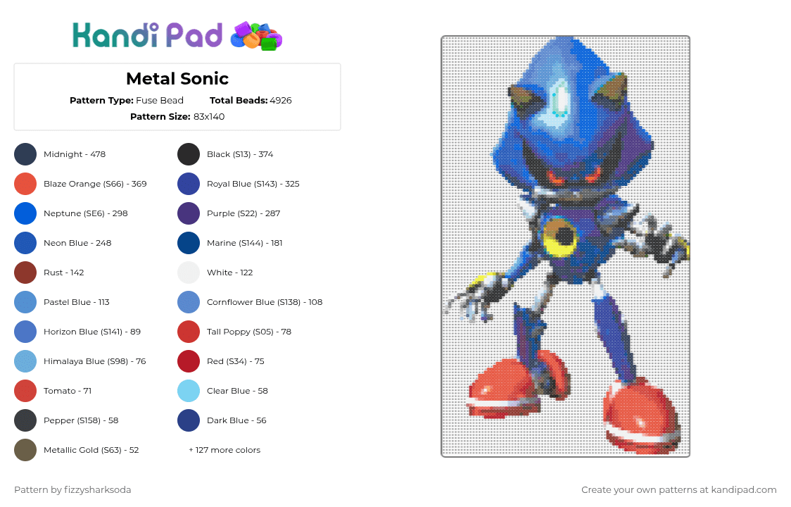 Metal Sonic - Fuse Bead Pattern by fizzysharksoda on Kandi Pad - blue,purple,gray,colorful