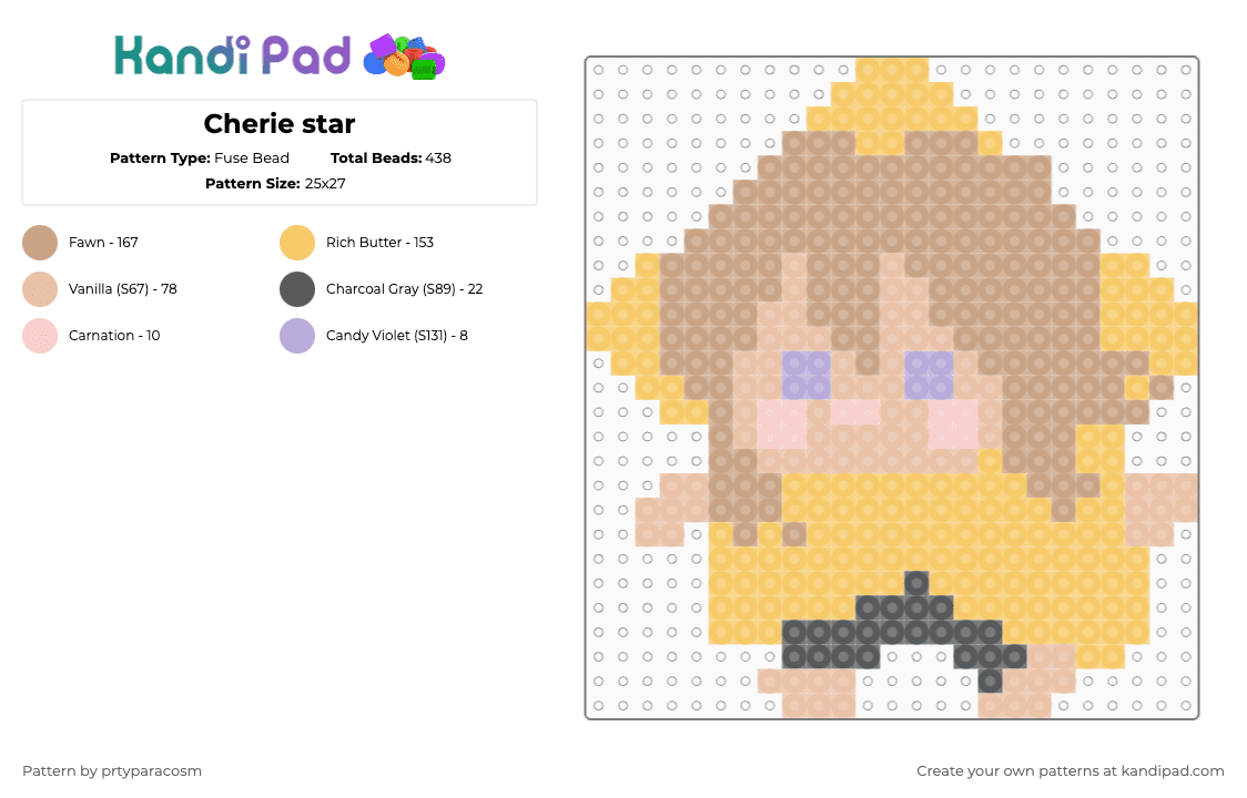 Cherie star - Fuse Bead Pattern by prtyparacosm on Kandi Pad - beige,yellow,cheriecrush,cherrycrush,cherry crush,cherie