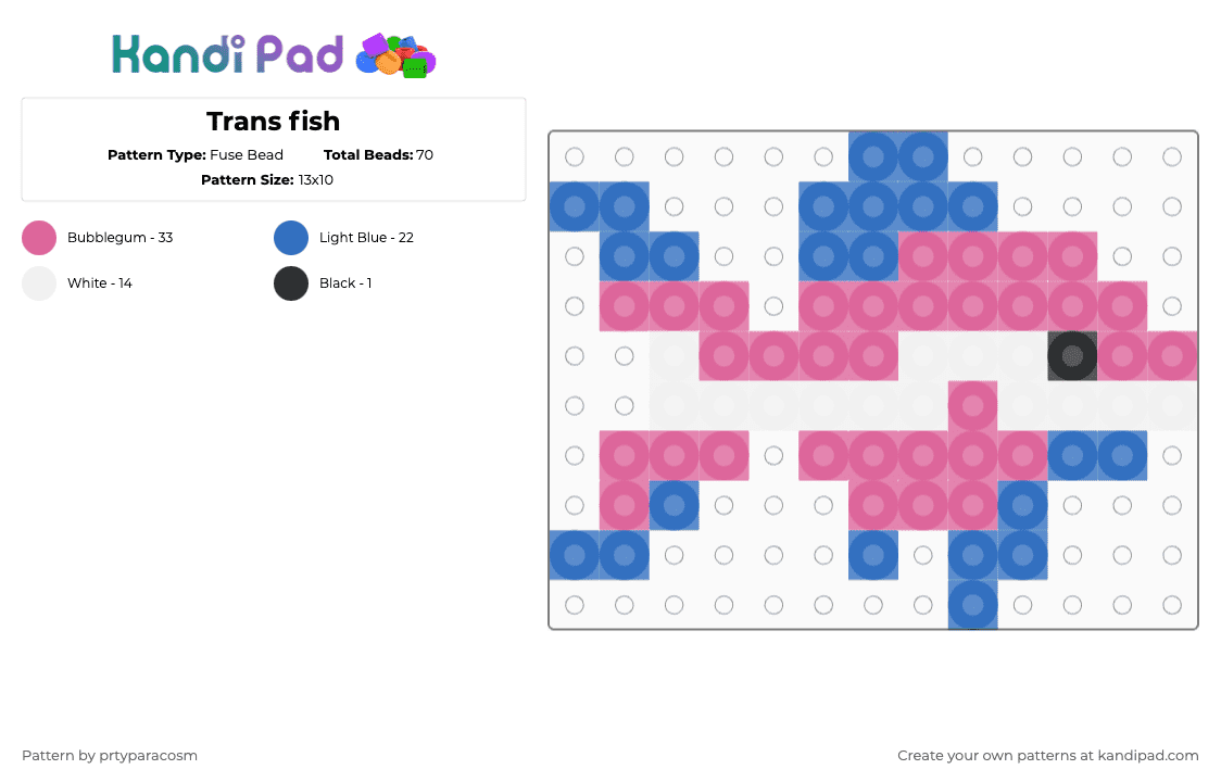 Trans fish - Fuse Bead Pattern by prtyparacosm on Kandi Pad - blue,pink,trans,fish,pride