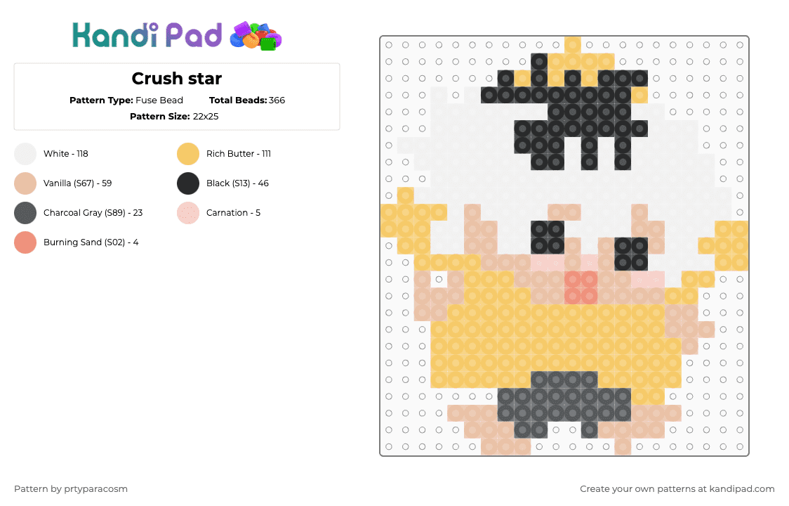 Crush star - Fuse Bead Pattern by prtyparacosm on Kandi Pad - beige,yellow,crush,cherrycrush,star
