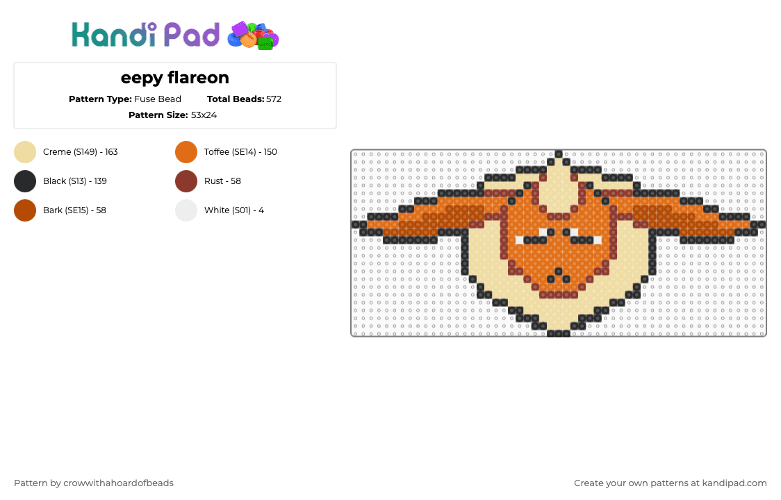 eepy flareon - Fuse Bead Pattern by crowwithahoardofbeads on Kandi Pad - beige, flareon, orange, pokemon, sleepy, tired